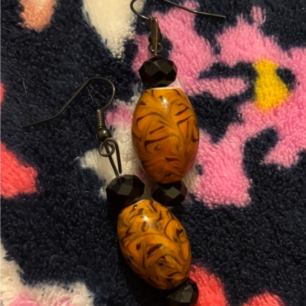 Artisan Black and Brown Swirl Beaded Earrings